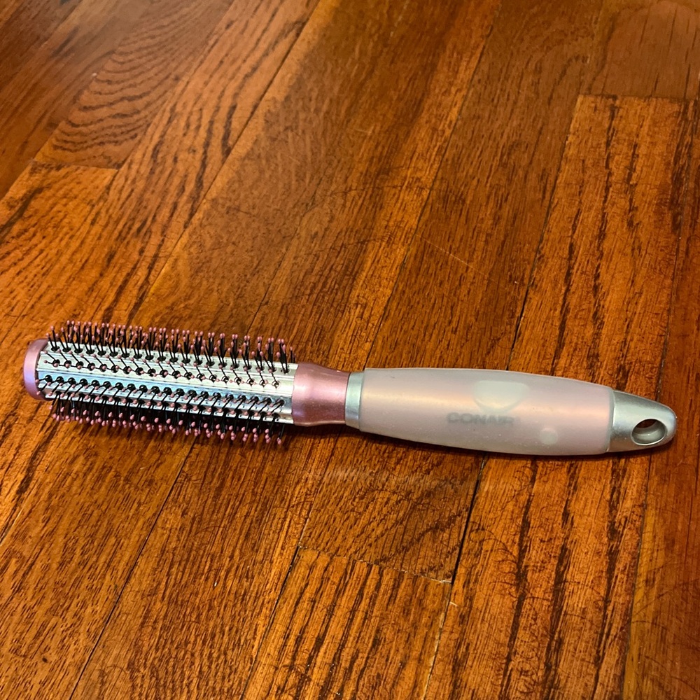 Conair Pink Gel Grips Round Bristle Hair Brush Metallic Vented Barrel 2000s Y2K